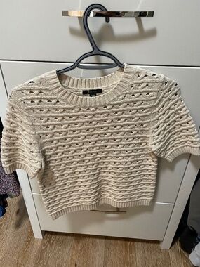 RW&CO Short Sleeve Crochet Knit Cropped Sweater